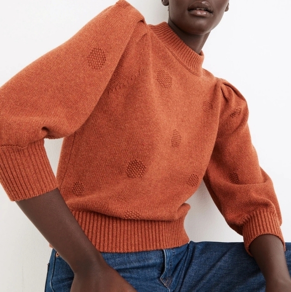 Madewell Sweaters - Madewell Dotted Eaton Puff Sleeve Cotton Merino Wool Yarn Sweater Redwood Boho S